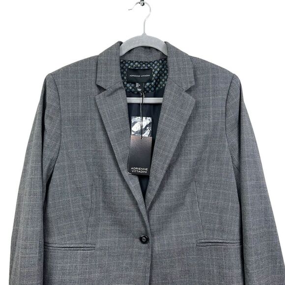 Adrienne Vittadini Womens Blazer Suit 1 Button Lined Vented Window Pane Gray‎ L - Picture 2 of 6